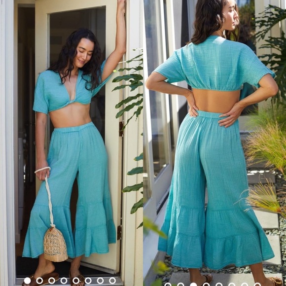 BY ANTHROPOLOGIE GAUZY TOP DARK TURQUOISE - Picture 2 of 6